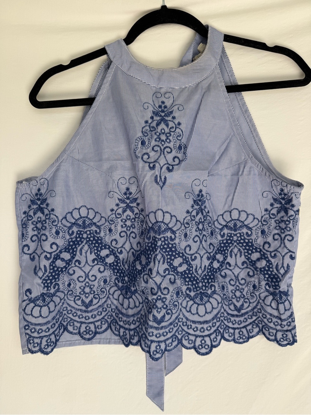 Rebellion Blue Embroidered Halter Crop Top